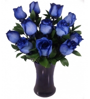 12 Blue Roses in Vase