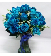 18 Blue Roses in Vase