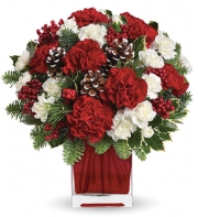24 White and Red Carnations with Greenery
