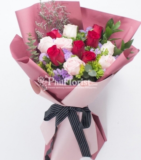 12 red & white roses bouquet to philippines